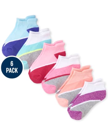 Girls Colorblock Cushioned Ankle Socks 6-Pack