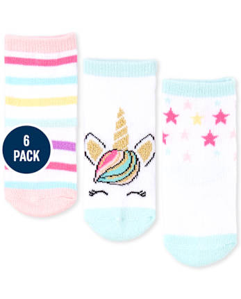 Baby Girls Glitter Rainbow Unicorn Crew Socks 6-Pack