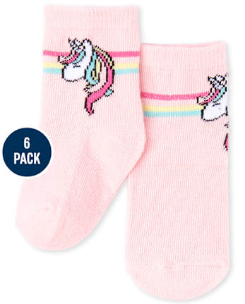 Baby Girls Glitter Rainbow Unicorn Crew Socks 6-Pack