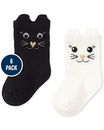 Baby Girls Glitter Cat Crew Socks 6-Pack