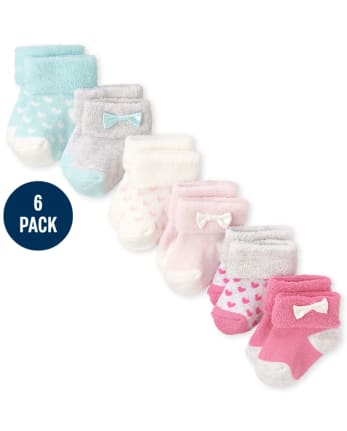 Lot de 6 chaussettes à revers en forme de cœur pour bébé fille