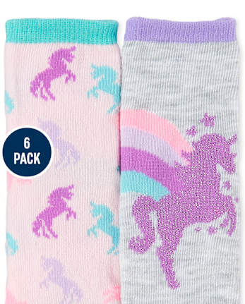 Lot de 6 chaussettes mi-longues licorne pour bébés et petites filles