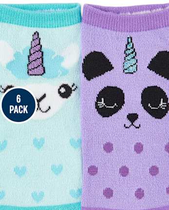 Girls Glitter Crittercorn Ankle Socks 6-pack