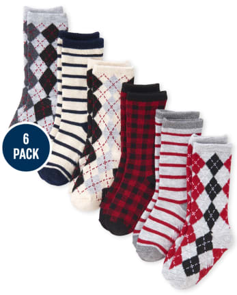 Paquete de 6 calcetines redondos Argyle para niños pequeños