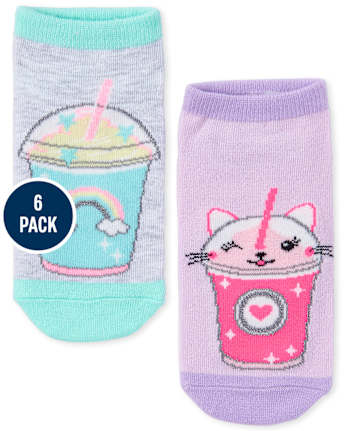 Girls Glitter Critter Frappe Ankle Socks 6-Pack