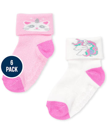 Paquete de 6 calcetines con vuelta de arcoíris para niñas pequeñas