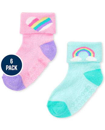Paquete de 6 calcetines con vuelta de arcoíris para niñas pequeñas