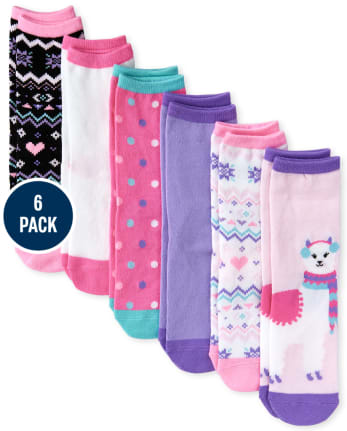 Girls Llama Crew Socks 6-Pack