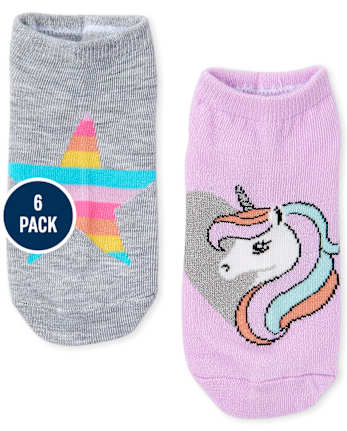 Girls Unicorn Rainbow Ankle Socks 6-Pack