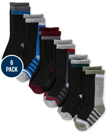 Toddler Boys Colorblock Cushioned Crew Socks 6-Pack