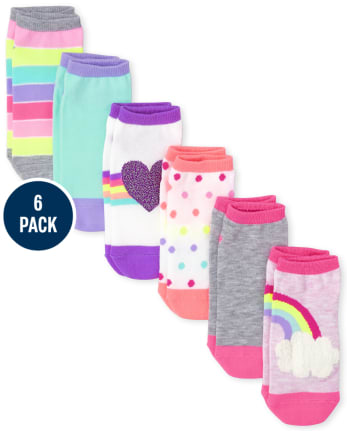Calcetines tobilleros con forma de corazón arcoíris para niña, paquete de 6