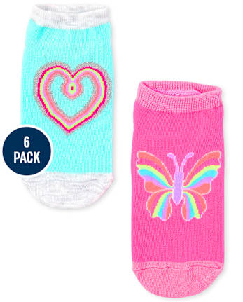 Girls Rainbow Butterfly Ankle Socks 6-Pack