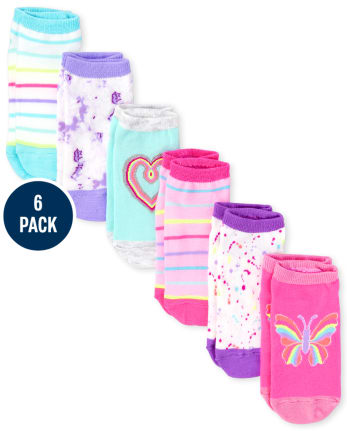 Paquete de 6 calcetines tobilleros con diseño de mariposa arcoíris para niñas