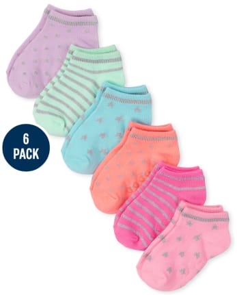 Toddler Girls Metallic Ankle Socks 6-Pack