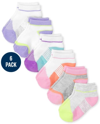 Calcetines tobilleros acolchados con bloques de colores para niñas pequeñas, paquete de 6