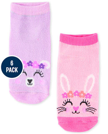 Paquete de 6 calcetines tobilleros Critter para niñas pequeñas