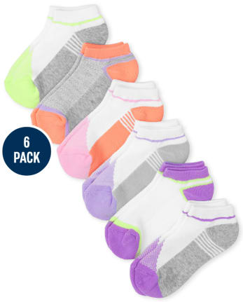 Paquete de 6 calcetines tobilleros de malla acolchada con bloques de colores para niñas