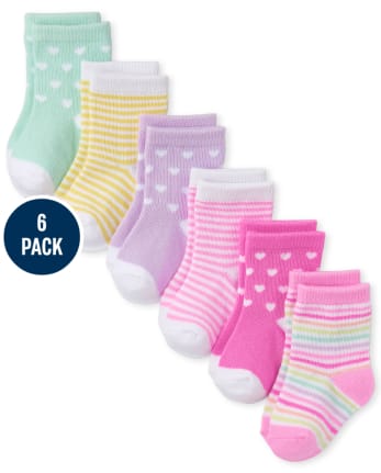 Baby Girls Striped Heart Midi Socks 6-Pack