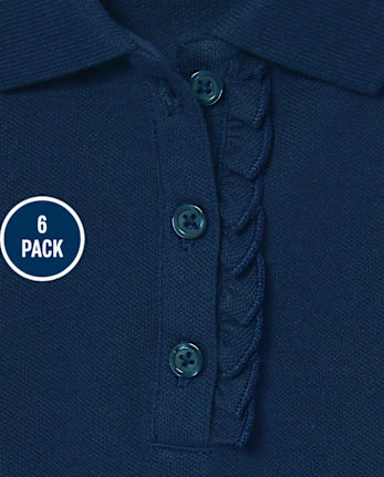 Polo de piqué con volantes de uniforme para niñas, paquete de 6