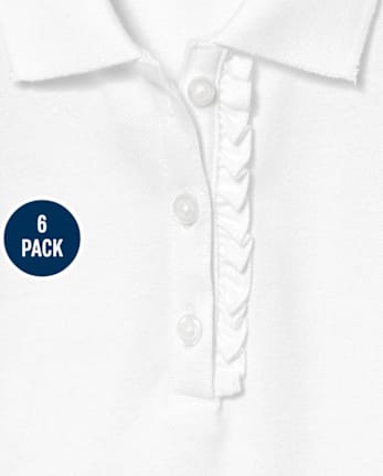 Girls Uniform Ruffle Soft Stretch Pique Polo 6-Pack