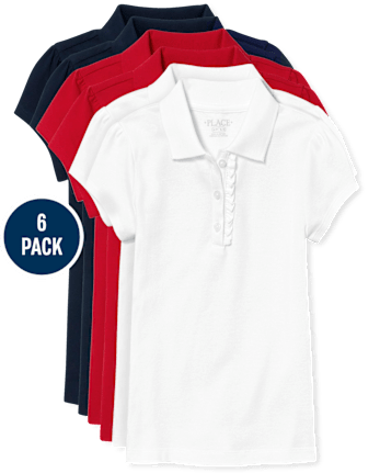 Polo de piqué con volantes de uniforme para niñas, paquete de 6
