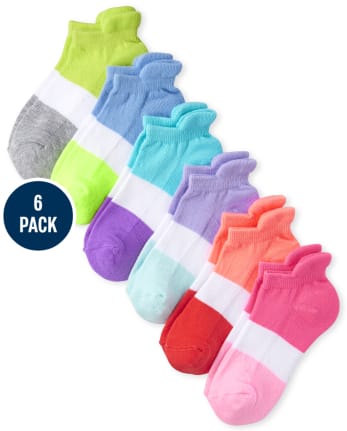 Paquete de 6 calcetines tobilleros acolchados con bloques de colores para niñas