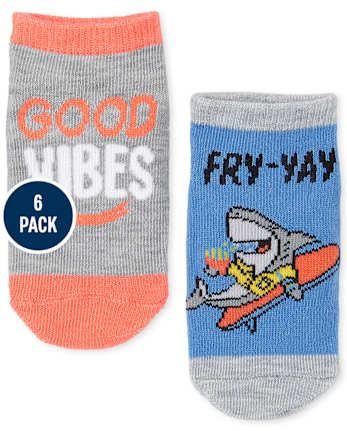 Baby And Toddler Boys Shark Ankle Socks 6-Pack