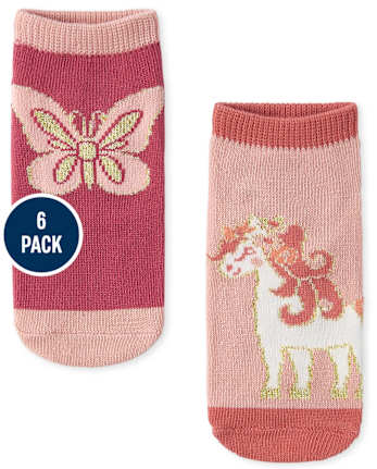Toddler Girls Floral Butterfly Ankle Socks 6-Pack