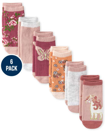 Paquete de 6 calcetines tobilleros florales con mariposas para niñas pequeñas