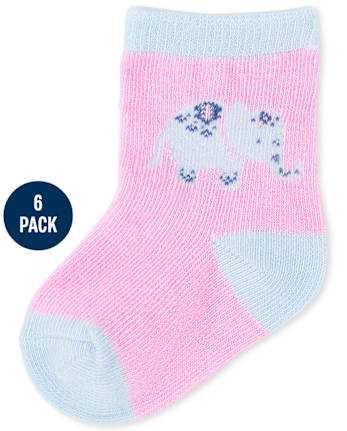 Baby Girls Floral Elephant Midi Socks 6-Pack
