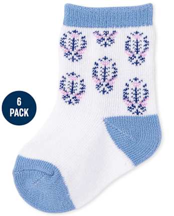 Baby Girls Floral Elephant Midi Socks 6-Pack