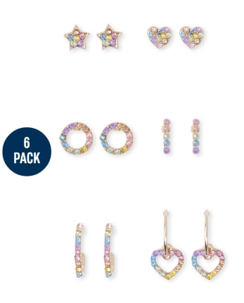 Paquete de 6 aretes con joyas para niñas