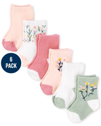 Calcetines midi de flores para bebé niña, paquete de 6