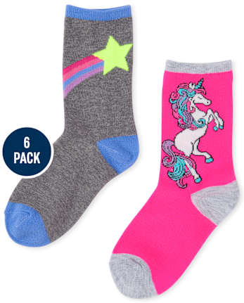 Girls Unicorn Crew Socks 6-Pack