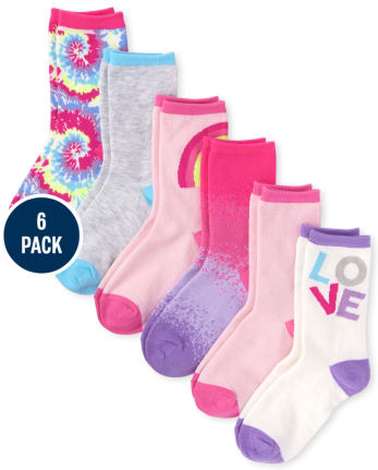 Girls Tie Dye Crew Socks 6-Pack