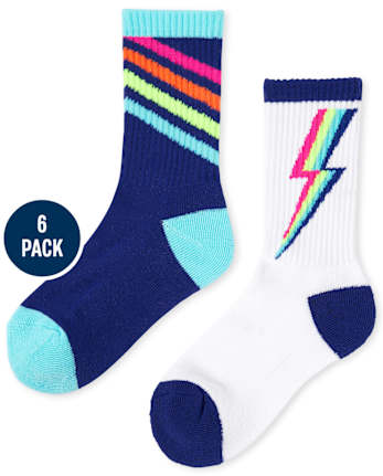 Girls Heart Cushioned Crew Socks 6-Pack