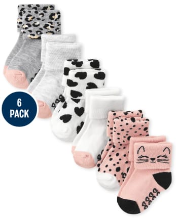 Paquete de 6 calcetines con puños vueltos para niñas pequeñas