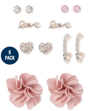 Girls Flower Love Earrings 6-Pack