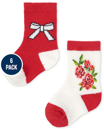 Lot de 6 chaussettes mi-longues à fleurs bébé fille