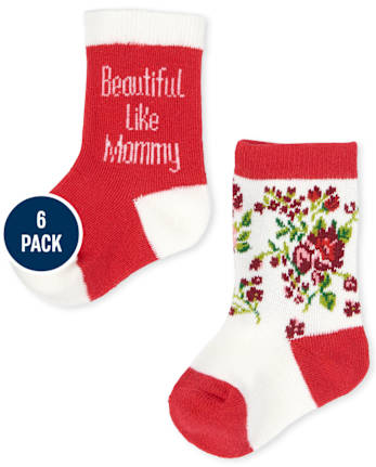 Lot de 6 chaussettes mi-longues à fleurs bébé fille