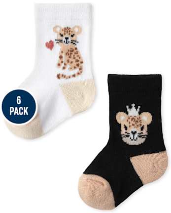 Baby Girls Leopard Midi Socks 6-Pack