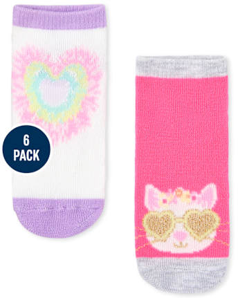 Paquete de 6 calcetines tobilleros con diseño de gato para niñas pequeñas