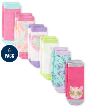 Paquete de 6 calcetines tobilleros con diseño de gato para niñas pequeñas