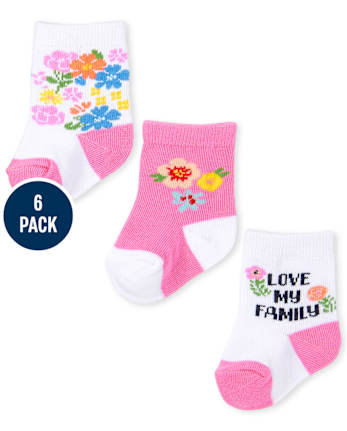 Calcetines midi florales para bebé niña, paquete de 6