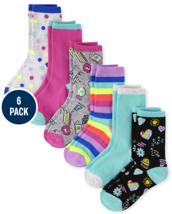 Girls Doodle Crew Socks 6-Pack