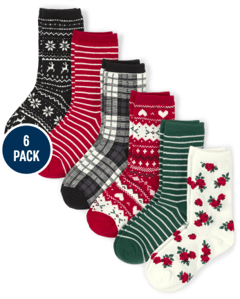 Girls Heart Fairisle Crew Socks 6-Pack