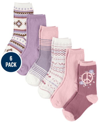 Girls Fairisle Crew Socks 6-Pack
