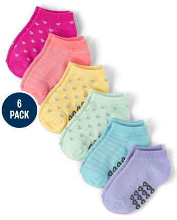 Calcetines tobilleros de rayas metalizadas para niñas pequeñas, paquete de 6 - MULTI CLR