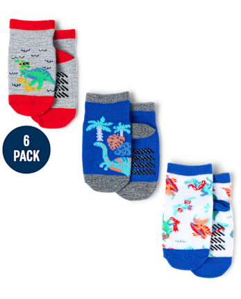 Baby And Toddler Boys Dino Ankle Socks 6-Pack