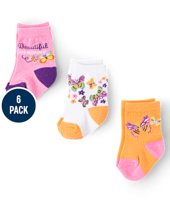 Calcetines midi con mariposas para bebé niña, paquete de 6